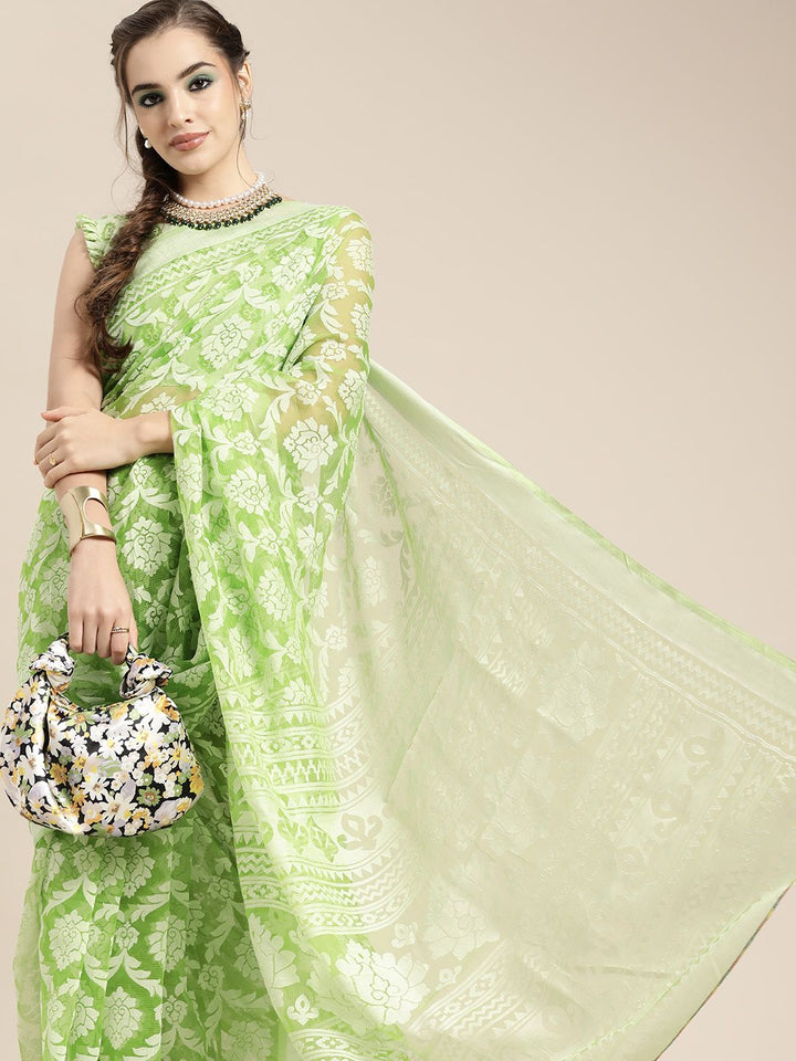 Saree mall Green Ethnic Motifs Brasso Chanderi Sarees