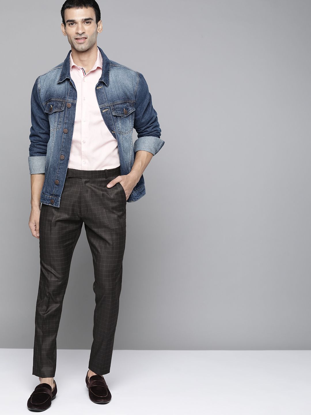 DENNISON Men Black Checked Smart Tapered Fit Trousers