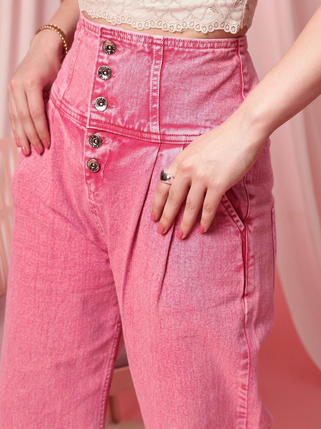 STREET 9 Women Comfort Wide Leg High-Rise Clean Look Pure Cotton Jeans