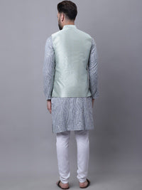 SOJANYA Motif Etnik Kurta Kapas Tulen Labuci Biasa Dengan Piyama & Jaket Nehru