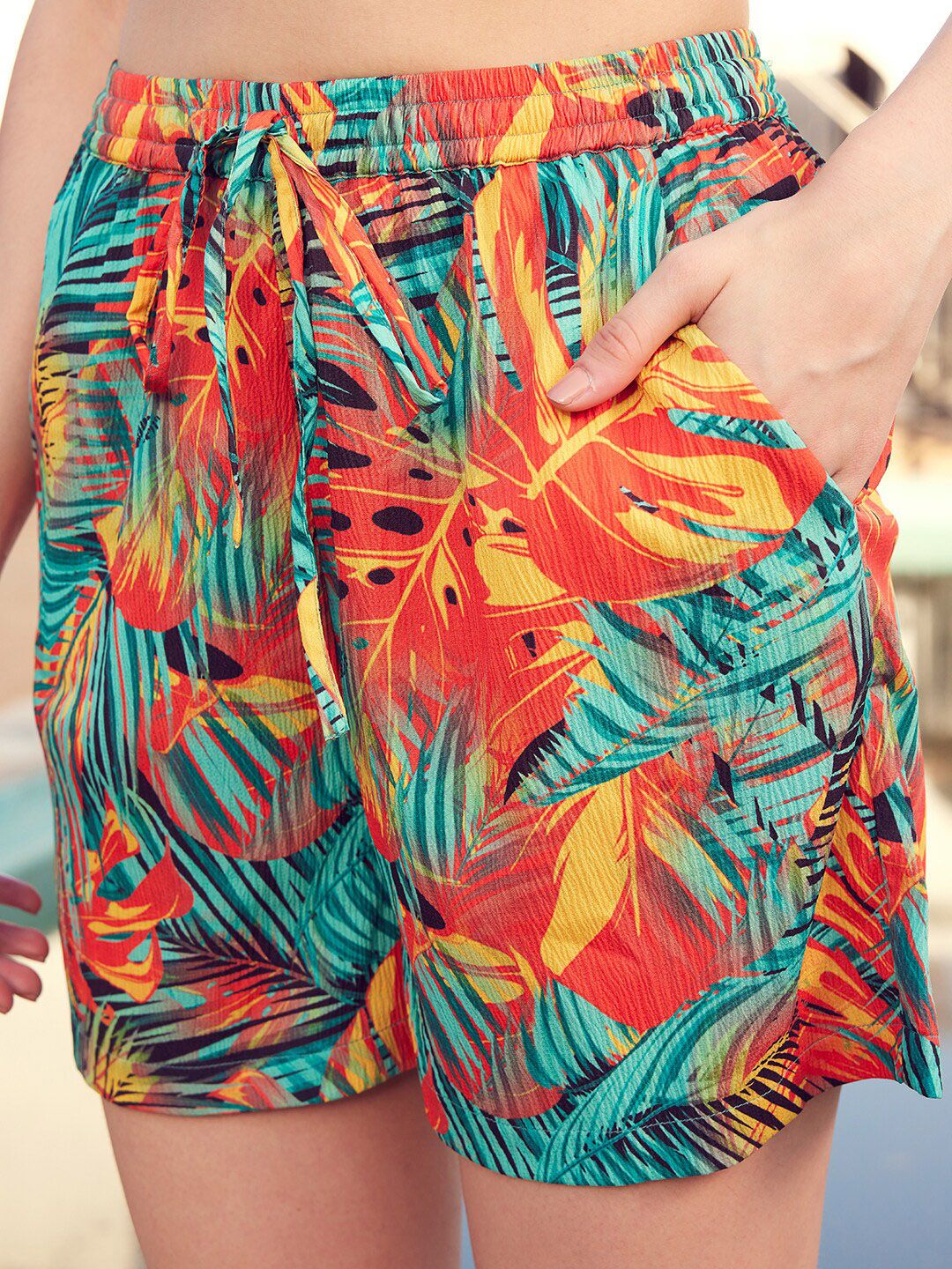 STREET 9 Printed Sleeveless Crop Top with Shorts With Shrug Co-Ords