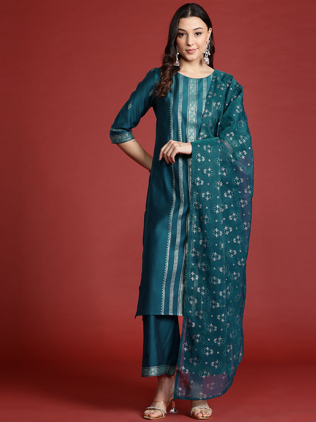 Anouk Tyohar Collection Printed Kurta with Palazzos & Dupatta