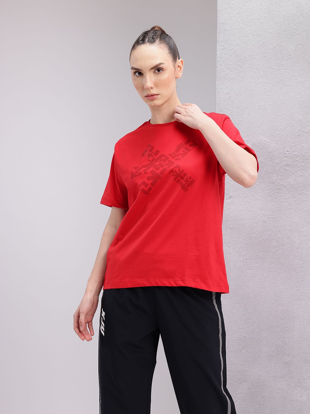 HRX by Hrithik Roshan Brand Logo Printed Drop-Shoulder Sleeves Relaxed Training T-shirt