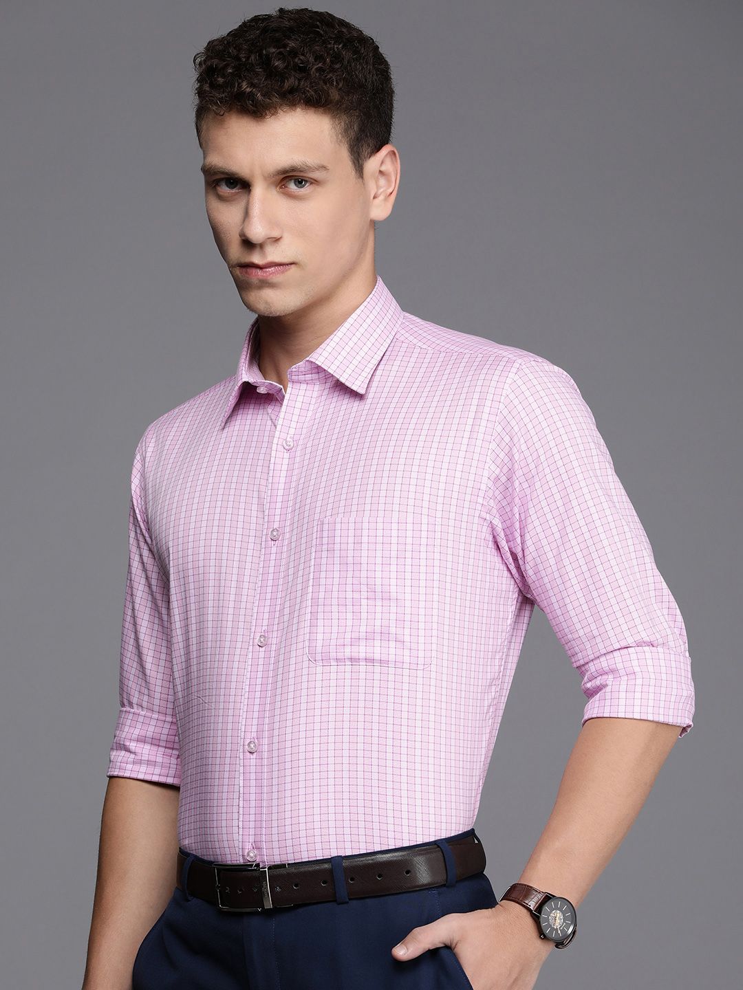 Raymond Slim Fit Self Checked Opaque Pure Cotton Formal Shirt