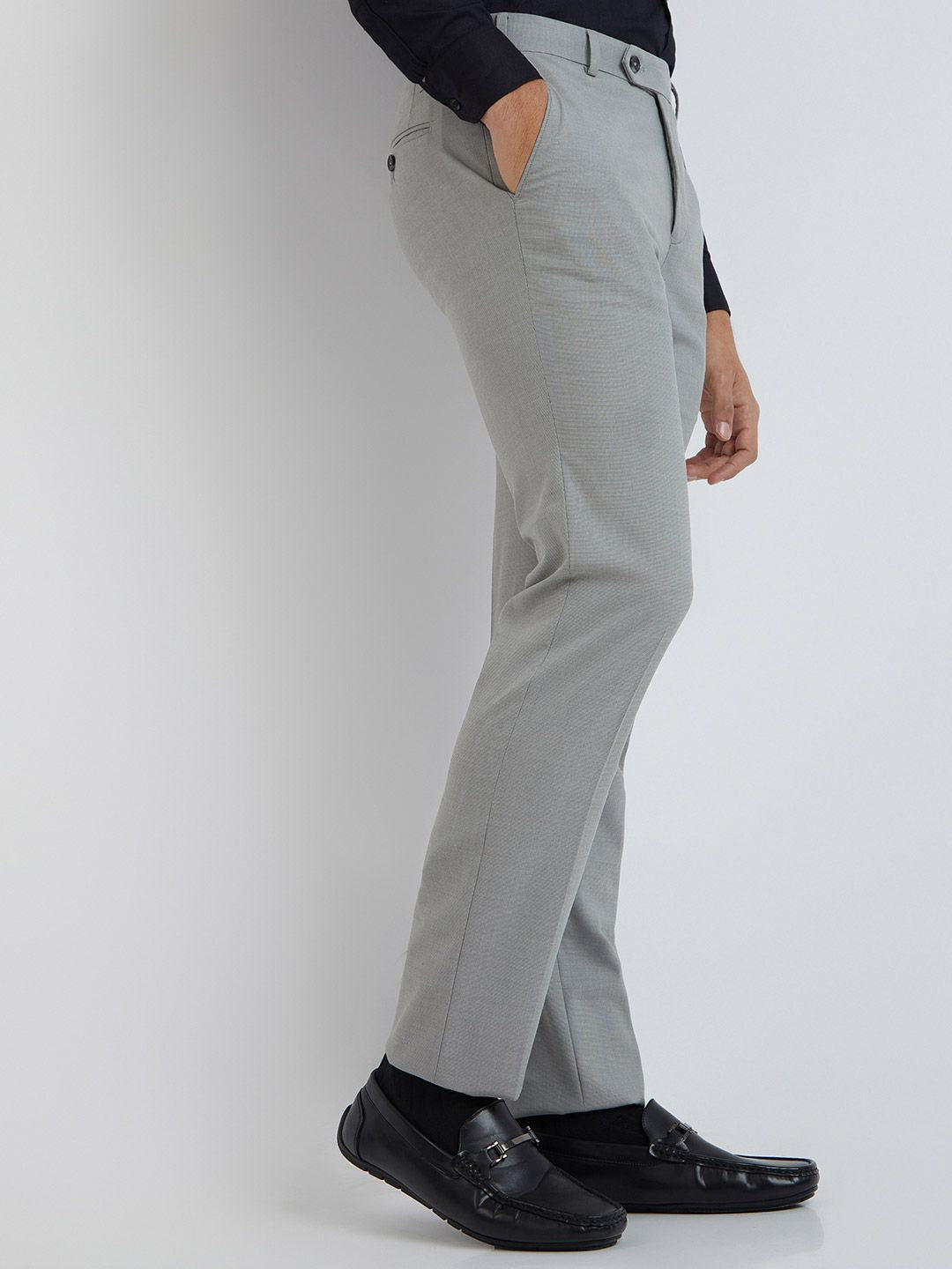 Raymond Men Grey Self Design Textured Slim Fit Formal Trousers