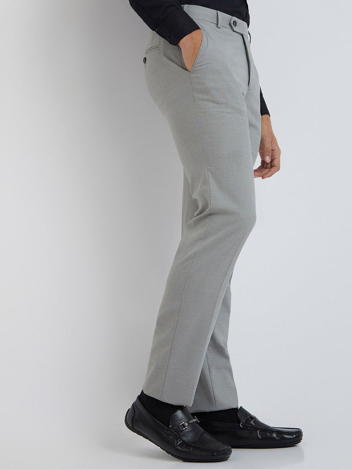 Raymond Men Grey Self Design Textured Slim Fit Formal Trousers