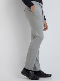Raymond Men Grey Self Design Textured Slim Fit Formal Trousers