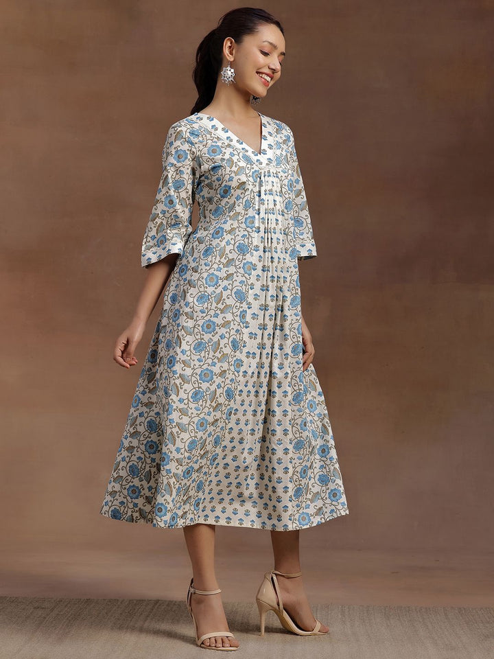Libas Floral Print Flared Sleeve A-Line Midi Dress