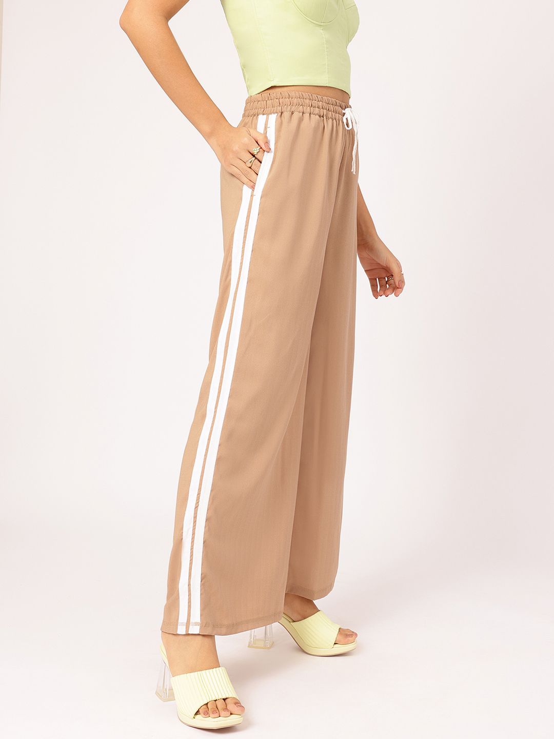DressBerry Women Street Savvy Bold Lines High-Rise Parallel Trousers