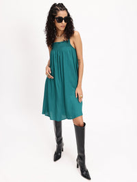 DressBerry Cascading Crush Bow Detailed Smocked A-Line Dress