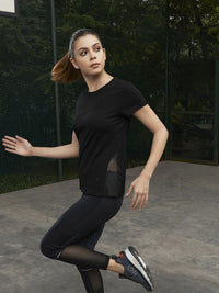 HRX by Hrithik Roshan Women Black Net Cotton T-shirt