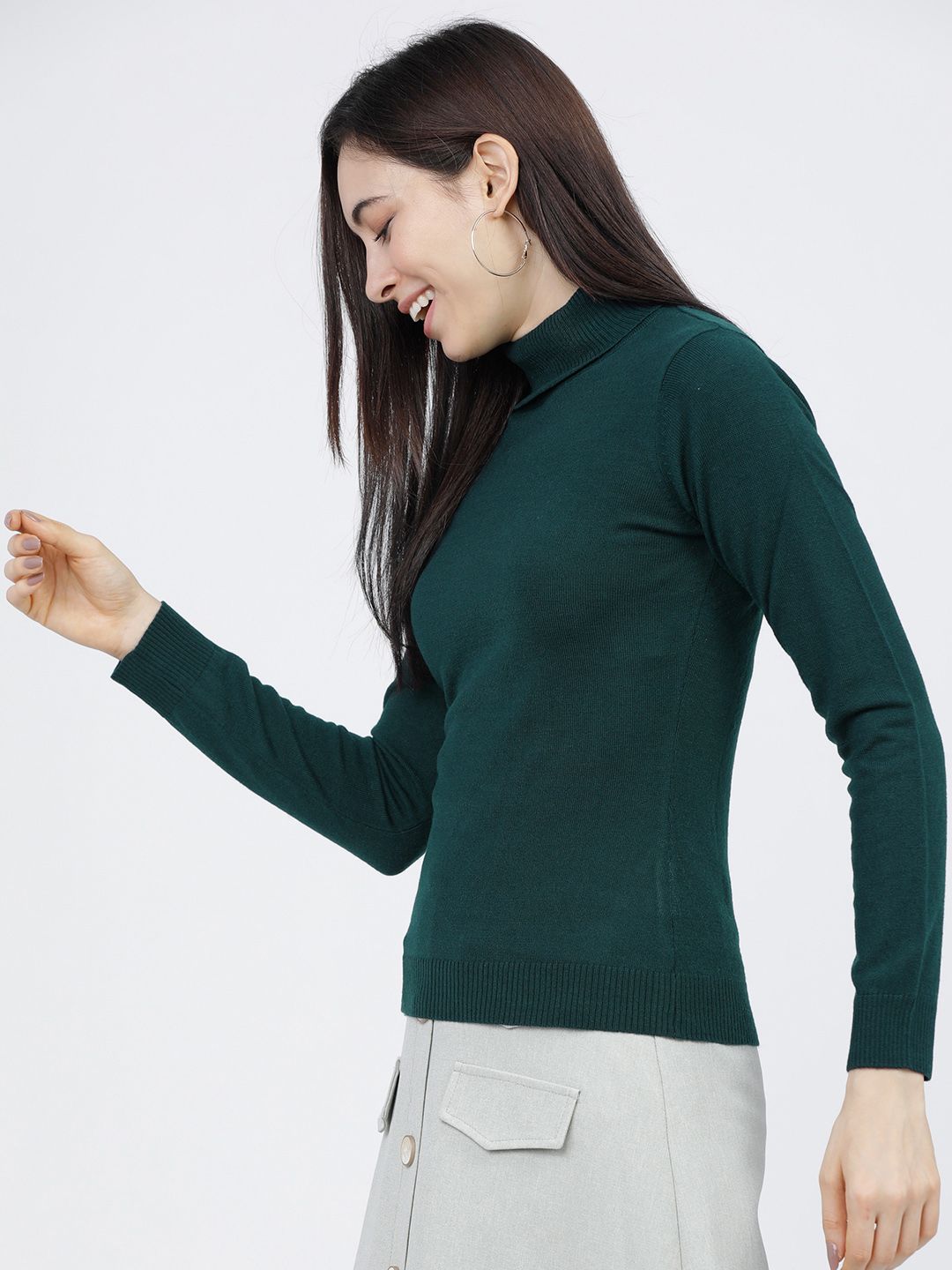 Tokyo Talkies Wanita Sweater Pepejal Hijau
