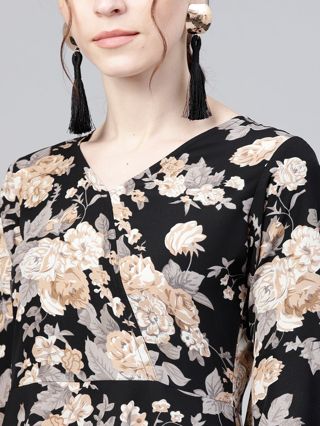Gerua By Libas Women Black  Beige Printed Wrap Dress
