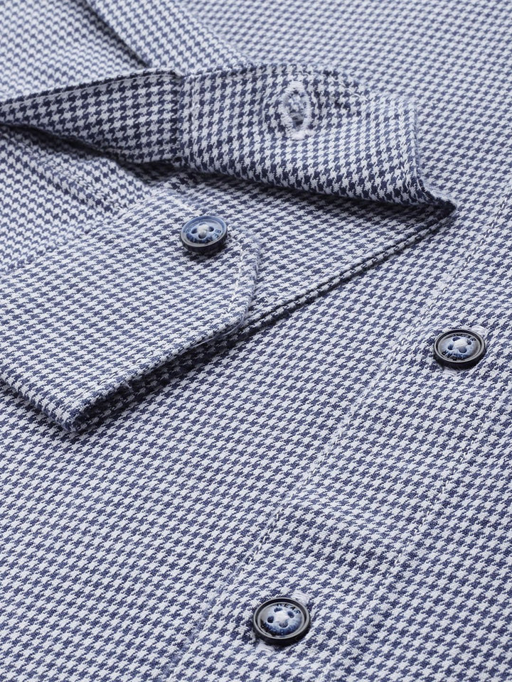 THE BEAR HOUSE Men Slim Fit Houndstooth Checked Pure Cotton Casual Shirt