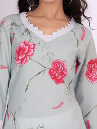 Varanga Floral Printed V-Neck Pure Cotton Straight Kurta