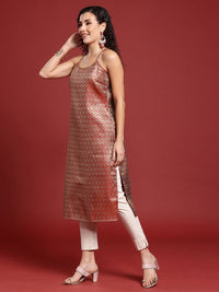 Anouk Ethnic Motifs Woven Design Straight Sleeveless Kurta