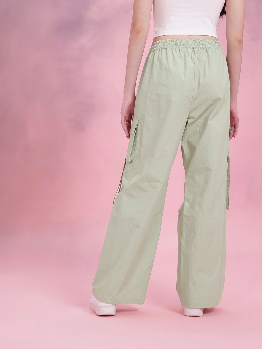 DressBerry Women Pleated Side Strap Flared Cargos