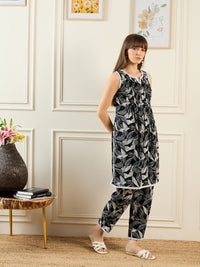 Indo Era Floral Printed Notch Neck Pure Cotton A-Line Kurta With Trouser