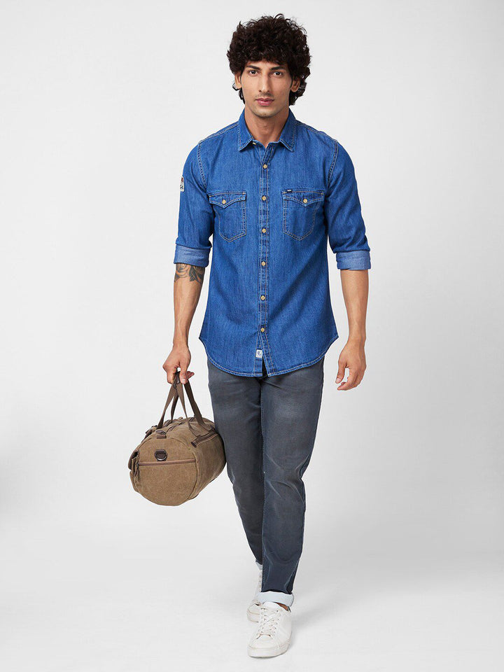 SPYKAR Graphic Printed Slim Fit Opaque Denim Casual Shirt