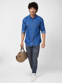 SPYKAR Graphic Printed Slim Fit Opaque Denim Casual Shirt