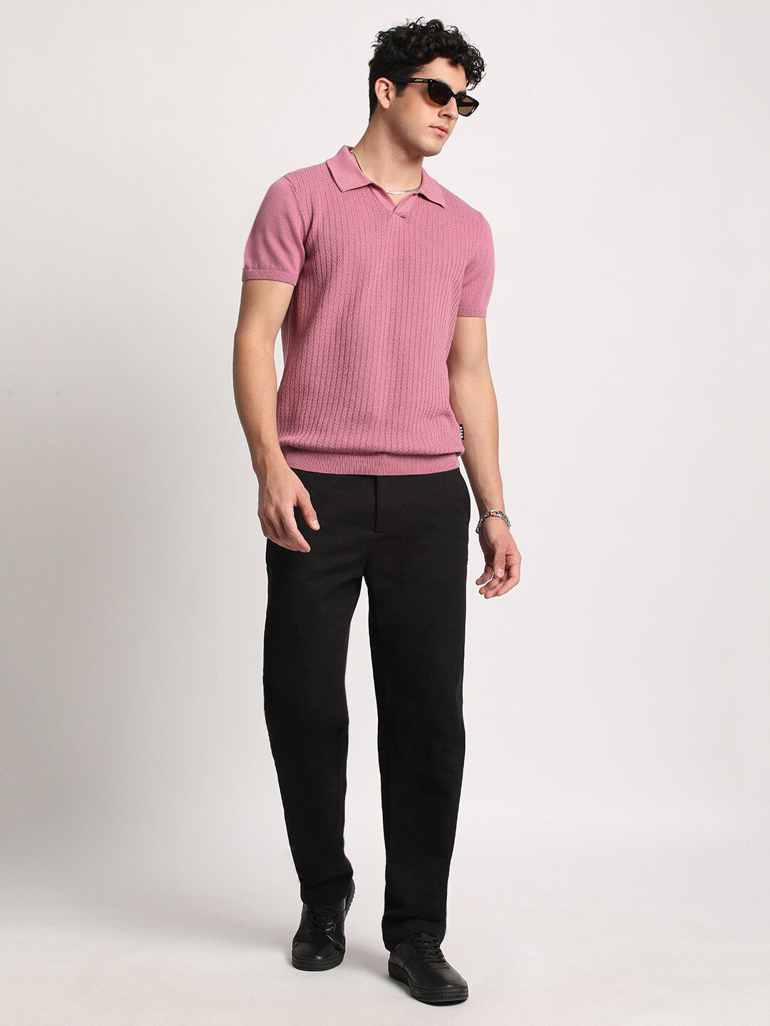 THE BEAR HOUSE Men Striped Regular Fit Pure Cotton Polo Collar T-Shirt