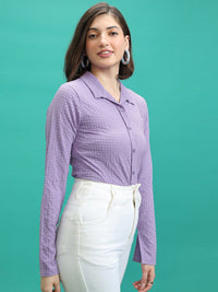 Tokyo Talkies Purple Self Design Casual Shirt