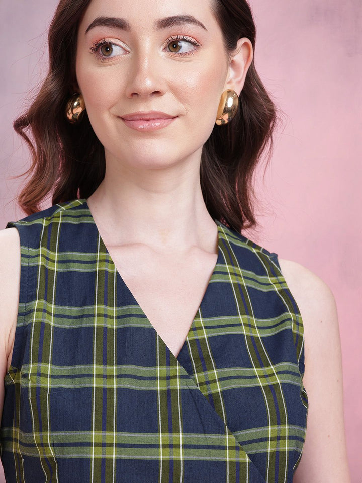 DressBerry Tartan Checked Wrap Top with Tie-ups