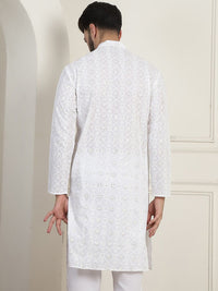 SOJANYA Ethnic Motifs Embroidered Mandarin Collar Sequined Pure Cotton Straight Kurta