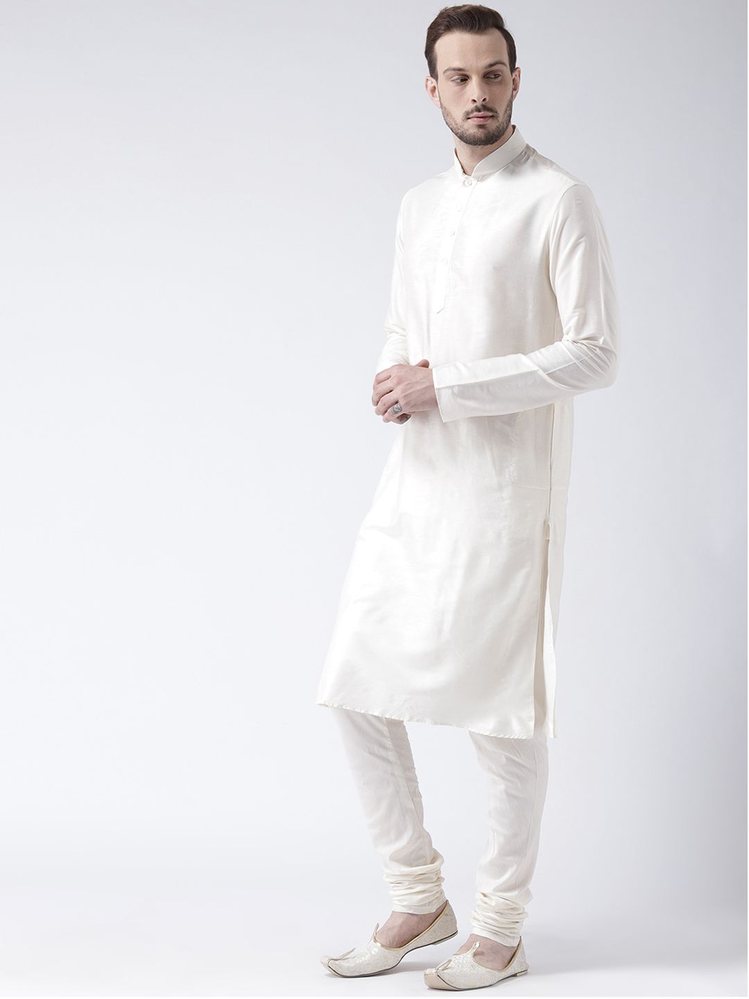 KISAH Men Cream-Coloured Solid Straight Kurta