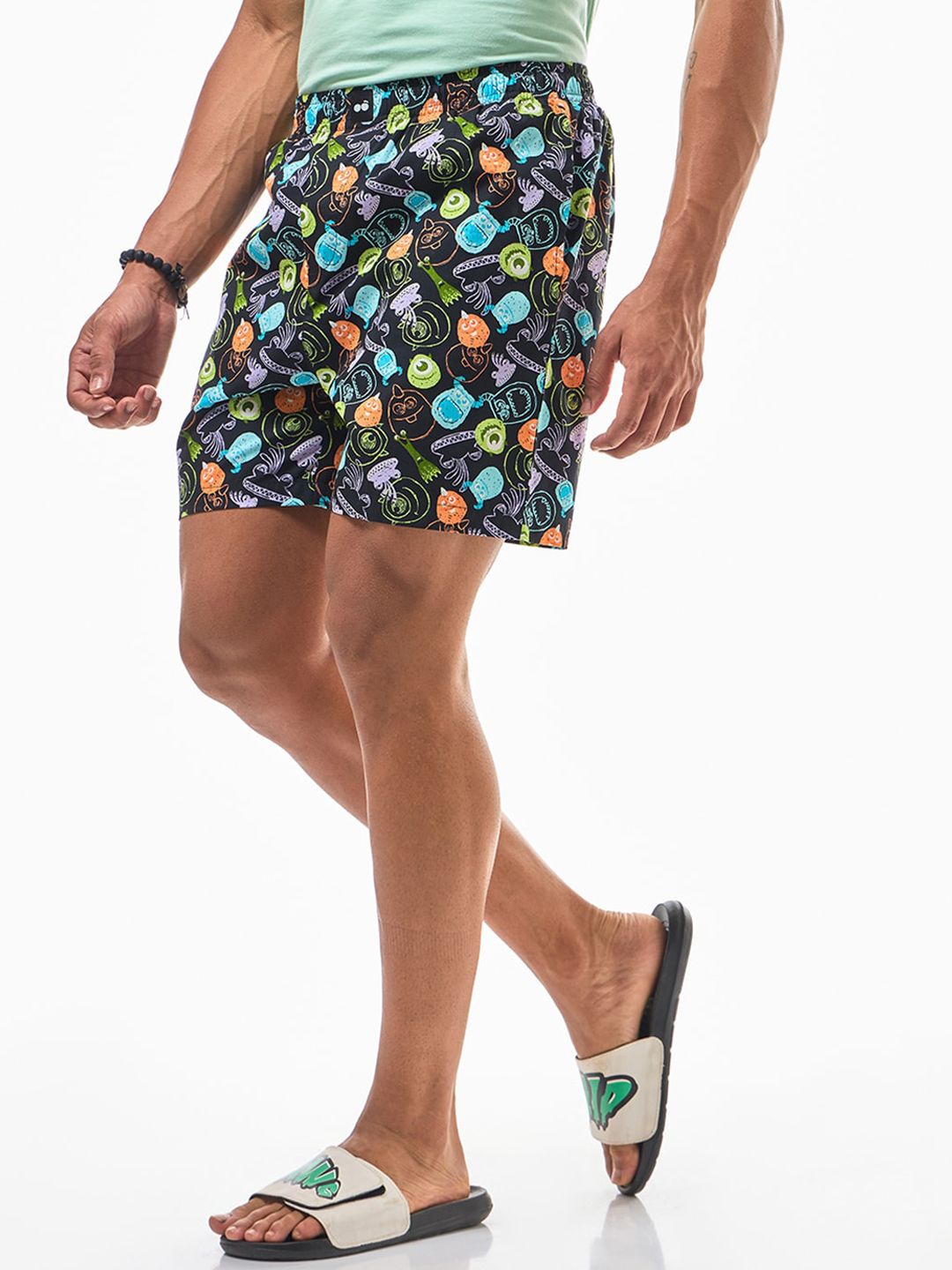 Bewakoof Black Printed Anti-Roll Cotton Boxers
