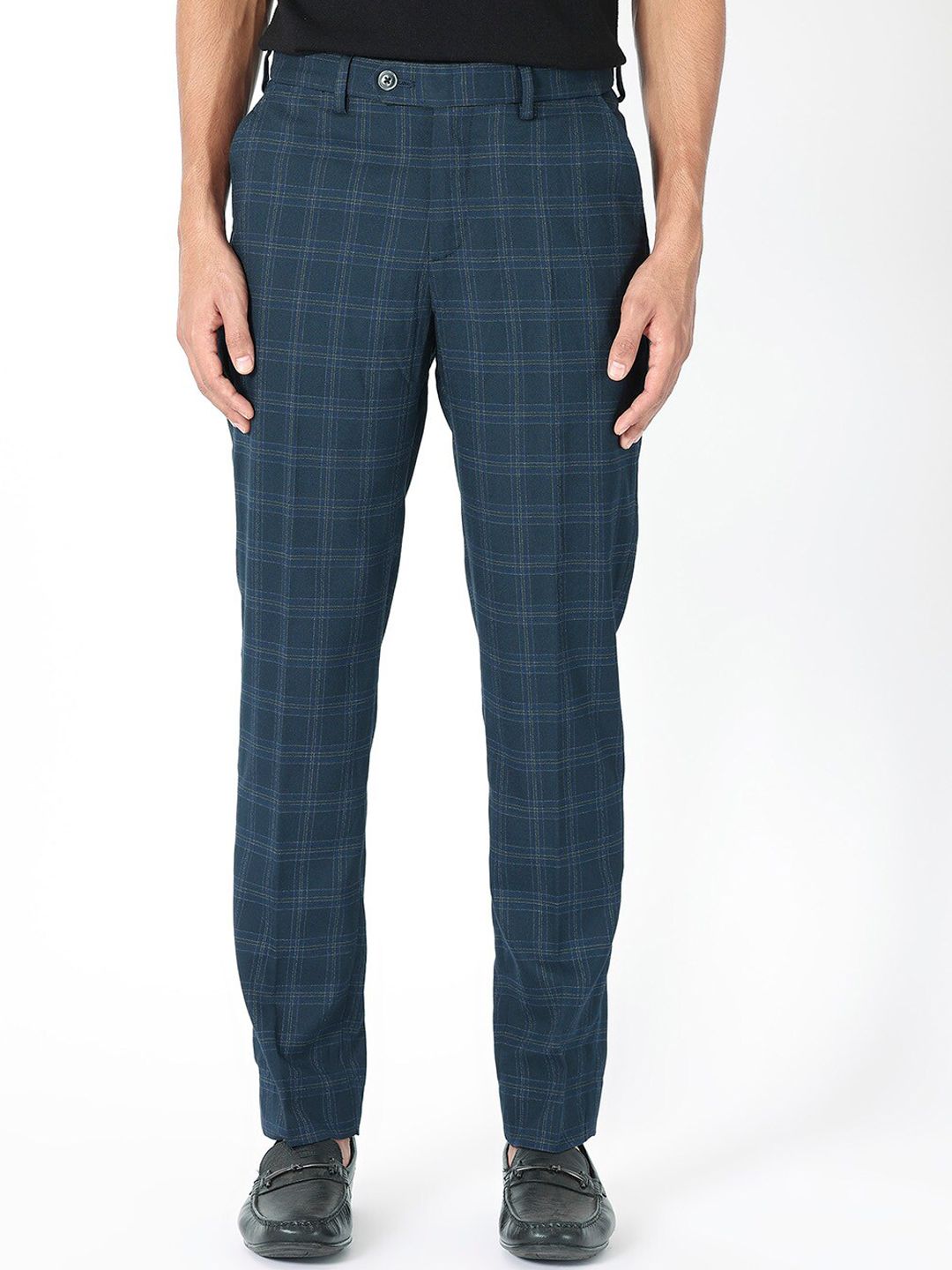 RARE RABBIT Men Twig Checked Slim Fit Mid-Rise Plain Trouser