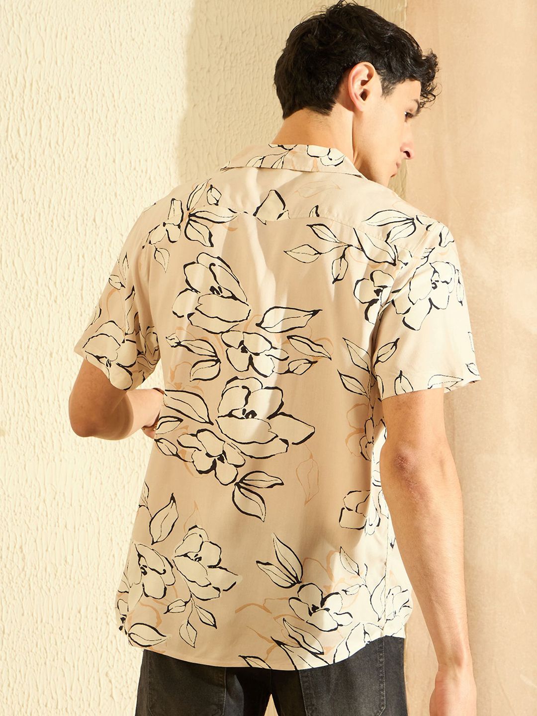 DENNISON Smart Oversized Floral Printed Cuban Collar Casual Shirt