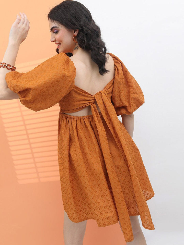 Tokyo Talkies Square Neck Self Design Fit & Flare Dress