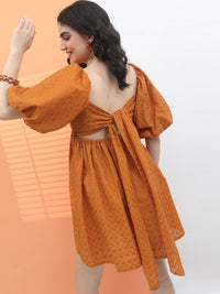 Tokyo Talkies Square Neck Self Design Fit & Flare Dress