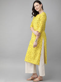Anouk Women Yellow & Brown Printed Straight Kurta