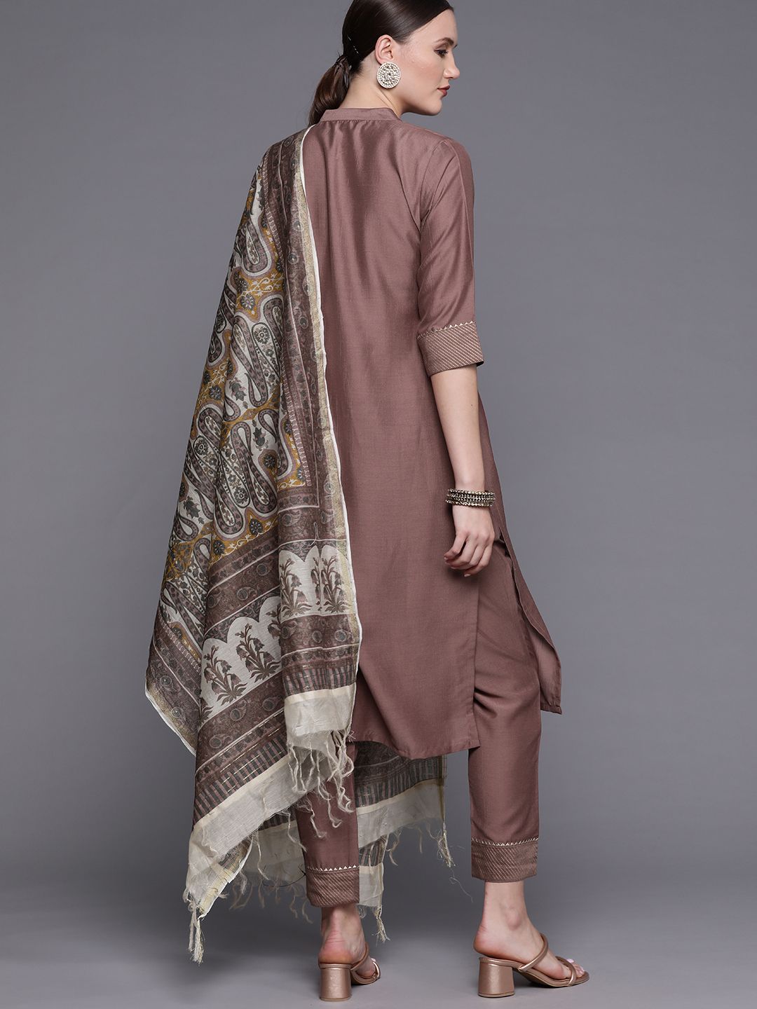 Libas Women Mauve  Kurta with Ethnic Motifs Print Dupatta & Trousers