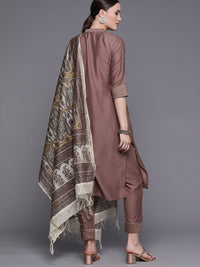 Libas Women Mauve  Kurta with Ethnic Motifs Print Dupatta & Trousers