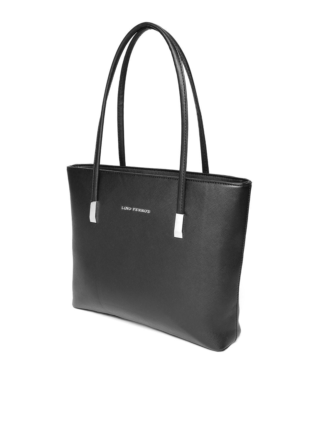 Lino Perros Black Solid Faux Leather Laptop Bag