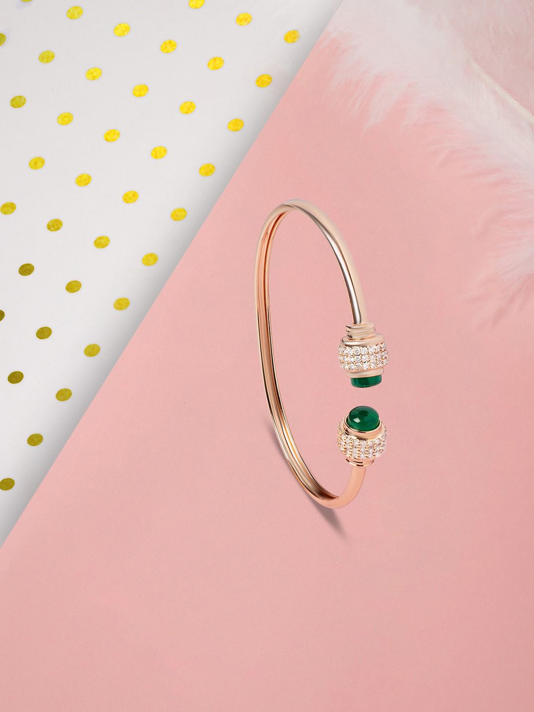 Zaveri Pearls Rose Gold-Plated -Gelang Kada Bertampal Batu Zirkonia Kubik