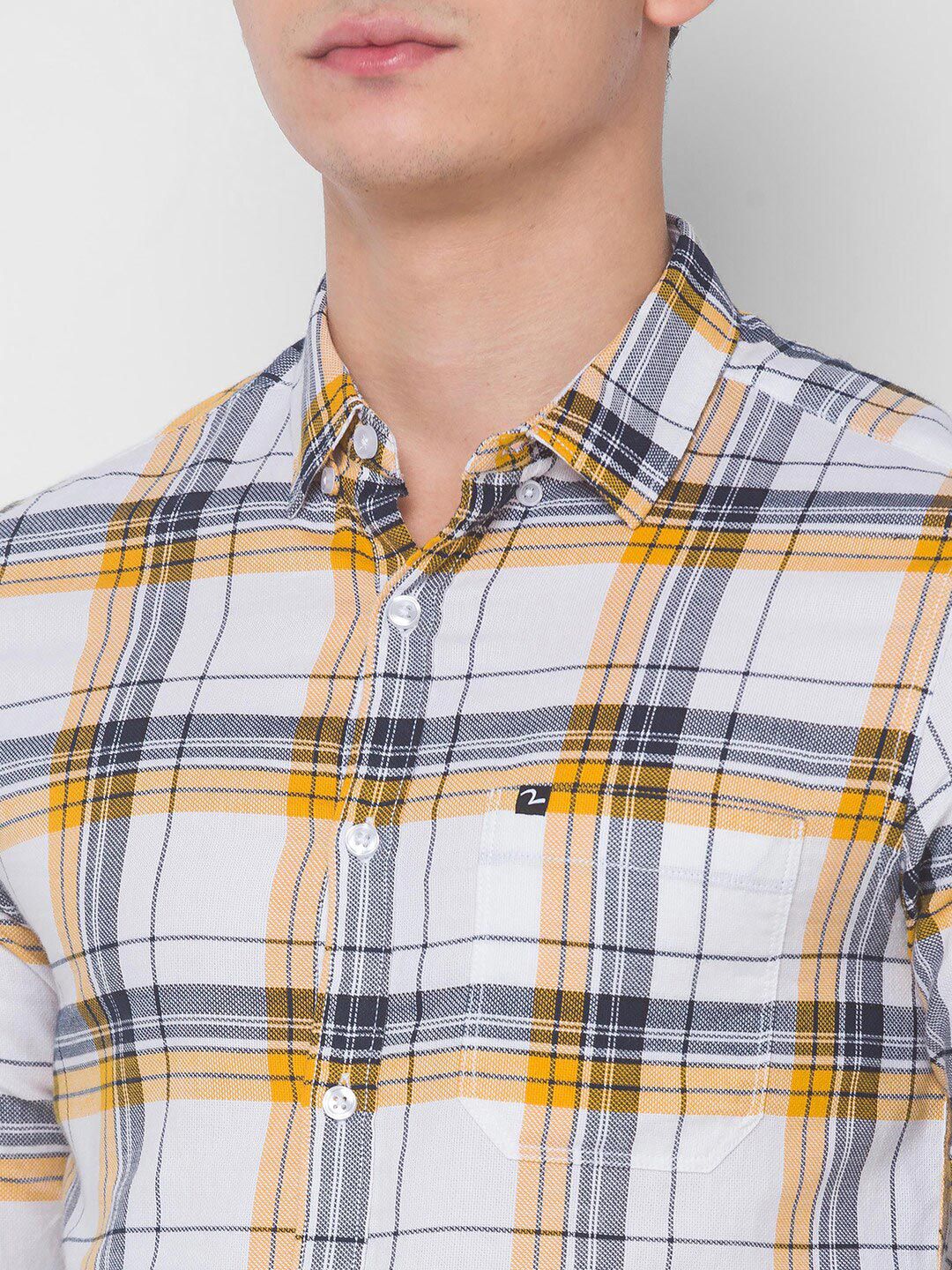 SPYKAR Men White Tartan Checks Checked Casual Shirt
