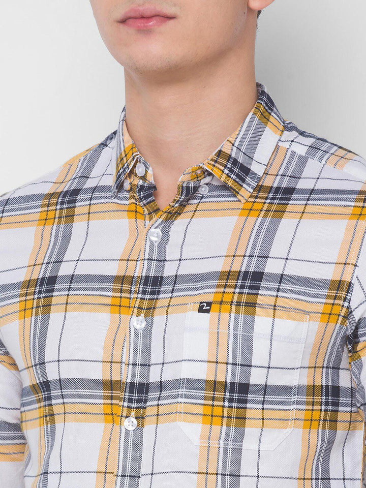 SPYKAR Men White Tartan Checks Checked Casual Shirt