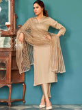 Tikhi Imli V-Neck Pure Cotton Straight Kurta & Trousers With Dupatta
