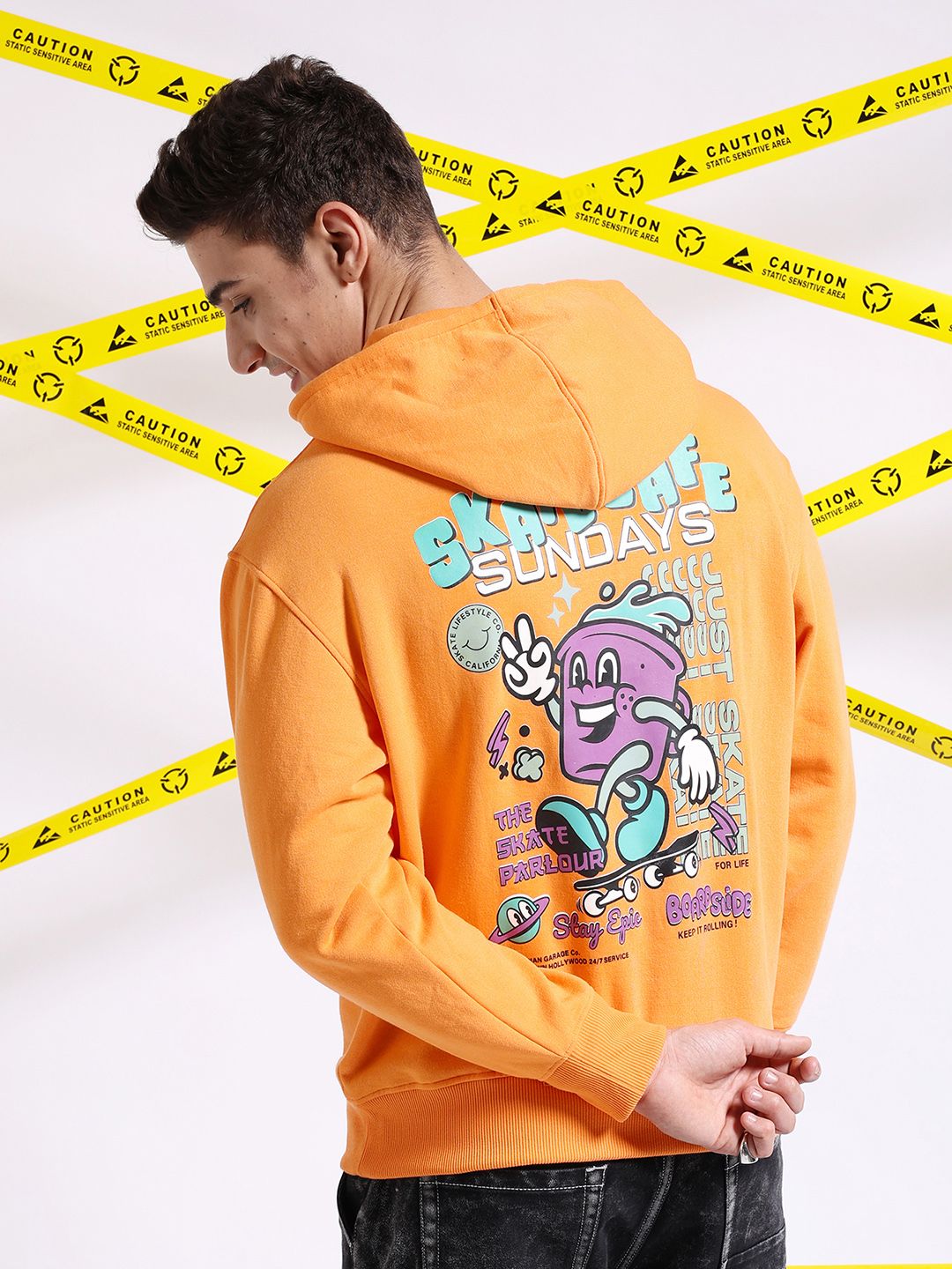 The Indian Garage Co Graphic Back Printed Hooded Oversized Pullover Sweatshirt
