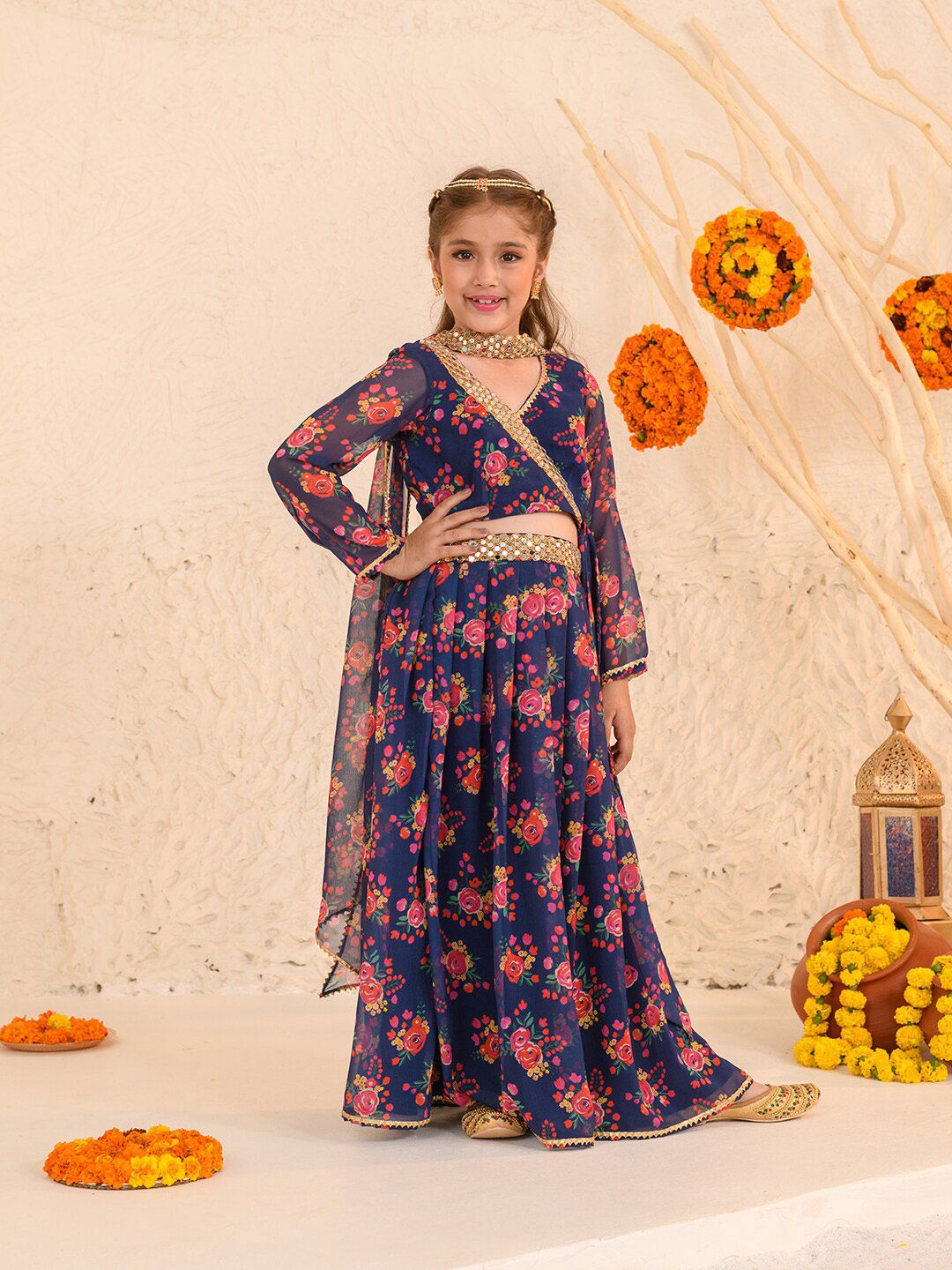 pspeaches Girls Printed Ready to Wear Lehenga & Blouse With Dupatta