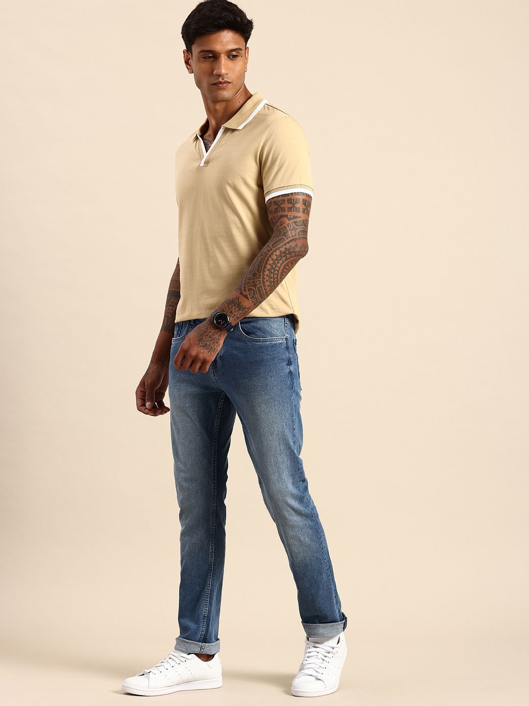 Being Human Men Straight Fit Heavy Fade Stretchable Jeans