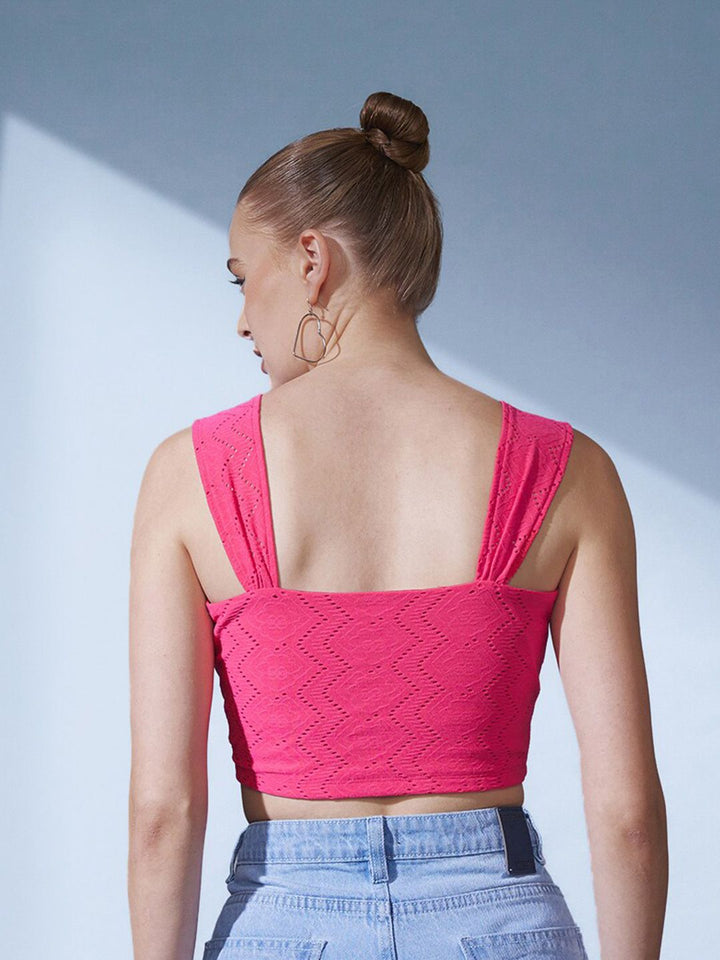 STREET 9 Shoulder Straps Schiffli Crop Top