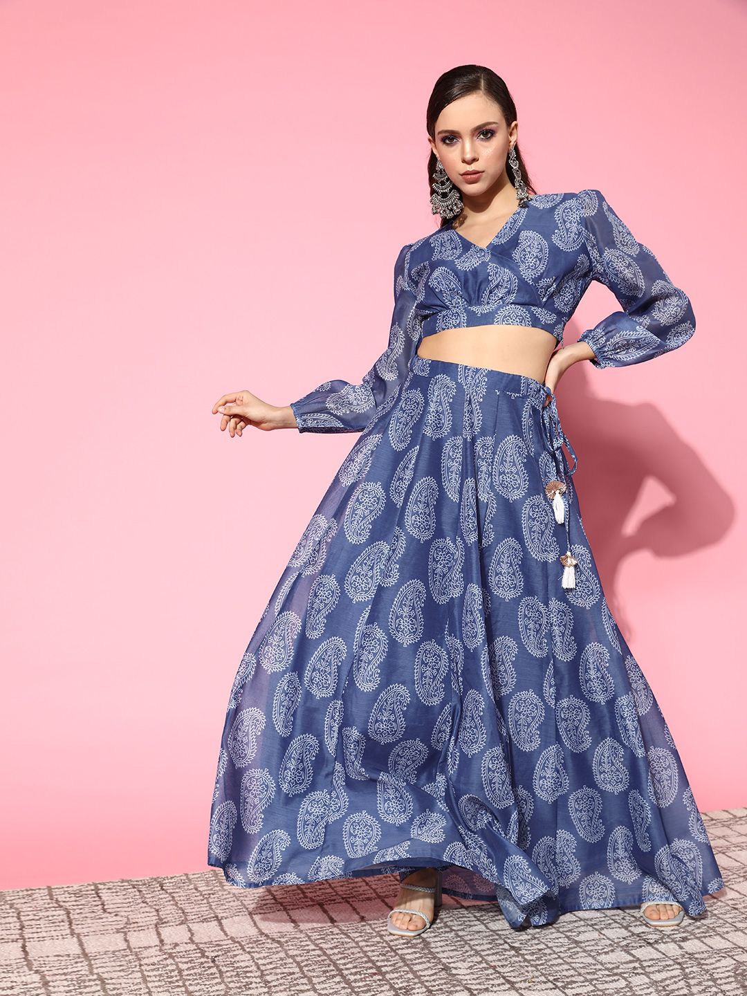Shae by SASSAFRAS Blue Printed Ready to Wear Lehenga Choli