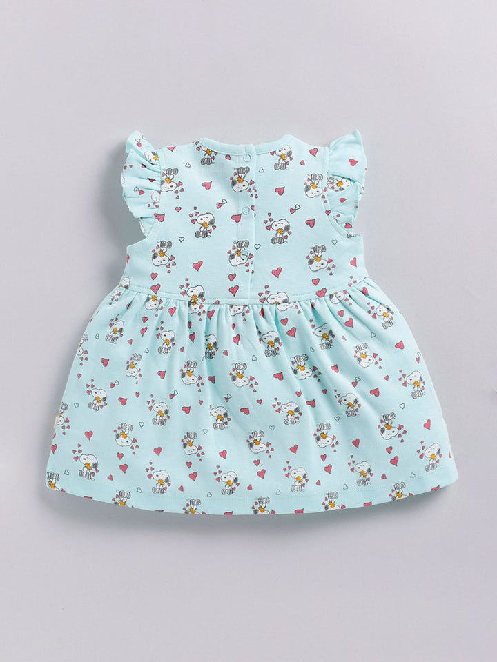 Happy Faces Girls Cotton Printed Flutter Sleeve Fit & Flare Dress