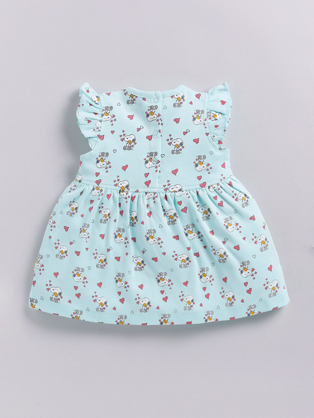 Happy Faces Girls Cotton Printed Flutter Sleeve Fit & Flare Dress
