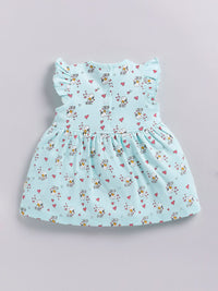 Happy Faces Girls Cotton Printed Flutter Sleeve Fit & Flare Dress